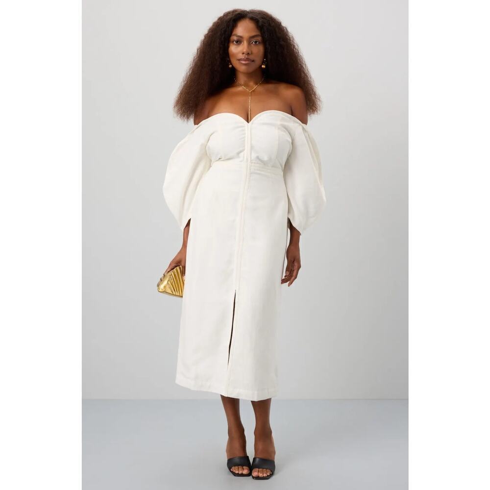 Mara Hoffman Off-The-Shoulder Leonara Midi Dress Ivory/White Size 2 Bridal - Picture 8 of 8